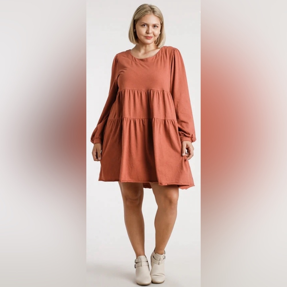 Umgee Long Sleeve Babydoll Tiered Dress